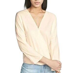 Vince Crossover Surplice Neck Blouse SIze XS Chiffon Long Sleeve Cream NEW